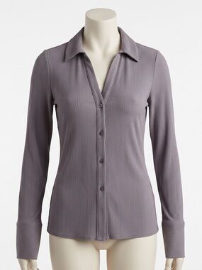 JASON WU Ribbed Gray Button Down Shirt, Size Medium.